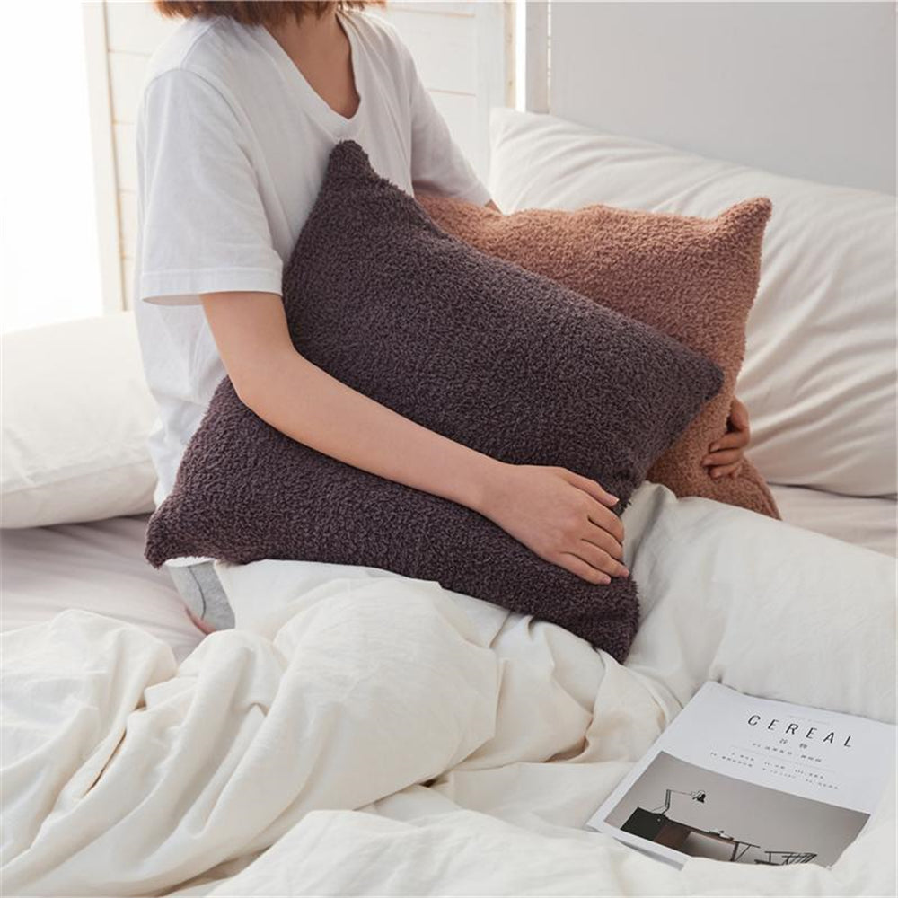 Set of 2 Teddy Faux Fluffy Solid Color Throw Pillows covers With Inserts as optional size 18"x18"