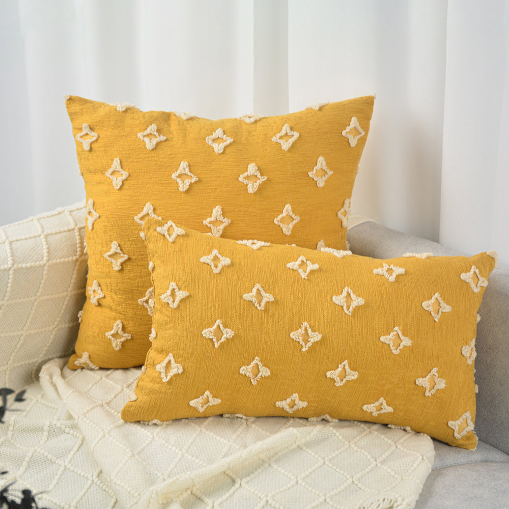 Rectangular Flower Tufted Pillow Daisy flower Lumbar Throw Pillow (With/Without Inserts) 12x20 inches, pack of 2 throw pillows