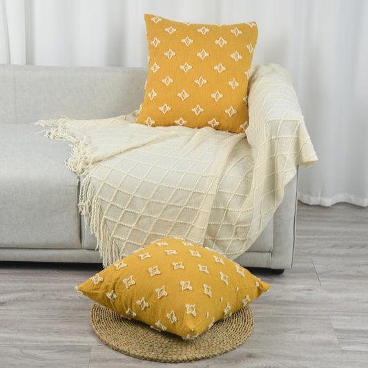 Set of 2 Large Square Flower Tufted Pillow Covers Embroidered Daisy flower (With/Without Inserts) 20x20 inches, pack of 2 throw pillows