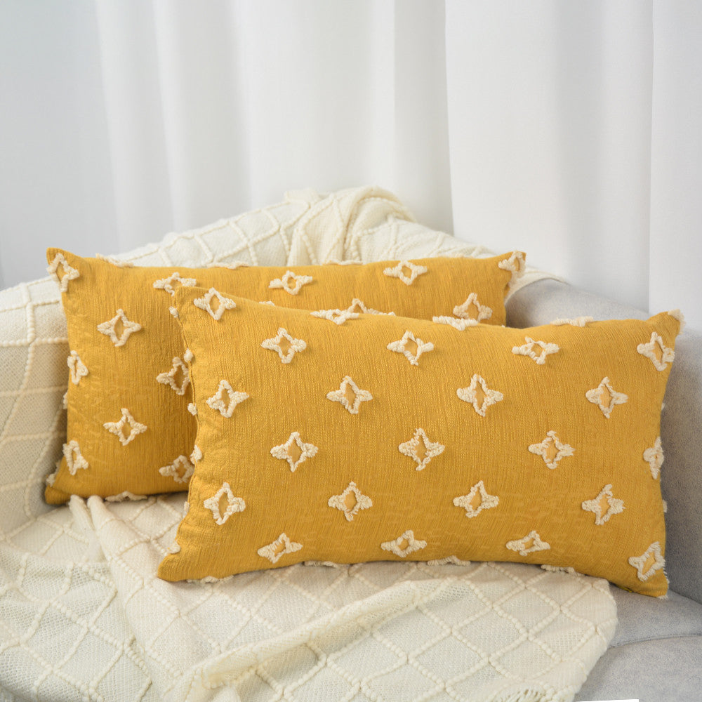 Rectangular Flower Tufted Pillow Daisy flower Lumbar Throw Pillow (With/Without Inserts) 12x20 inches, pack of 2 throw pillows