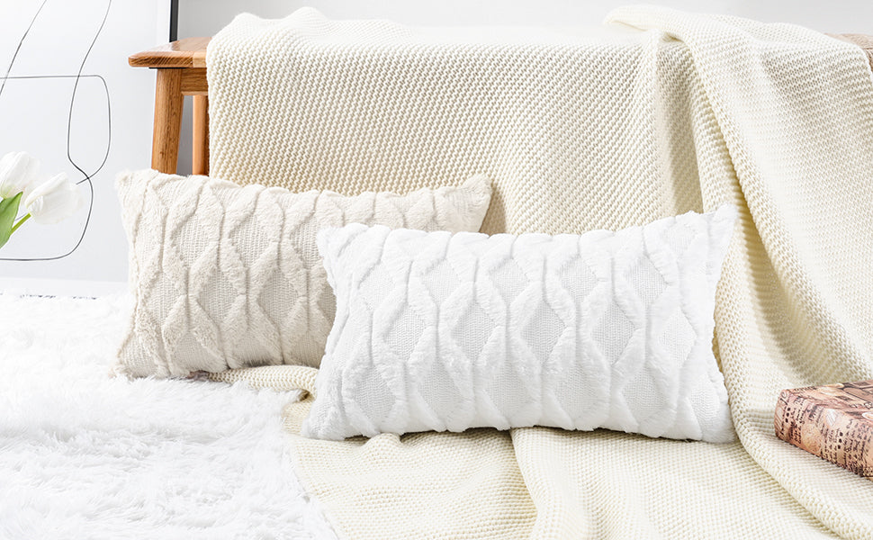 Rectangular Lumbar Plush Throw Pillow (With/Without Inserts) 12x12 inches, packs of 2