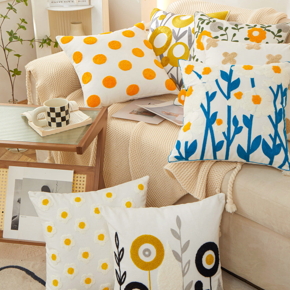 Sunshine Blossom Whimsical Floral Square Throw Pillow (With/Without insert) 18''x18'' set of 2