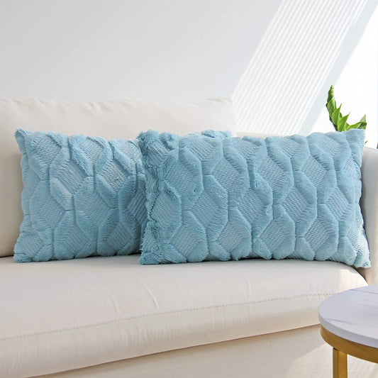 12''x20'' luxe textured knit throw pillow| 17 colors soft faux fur finish + diamond weave design | modern couch & bedroom decor essential| insert included