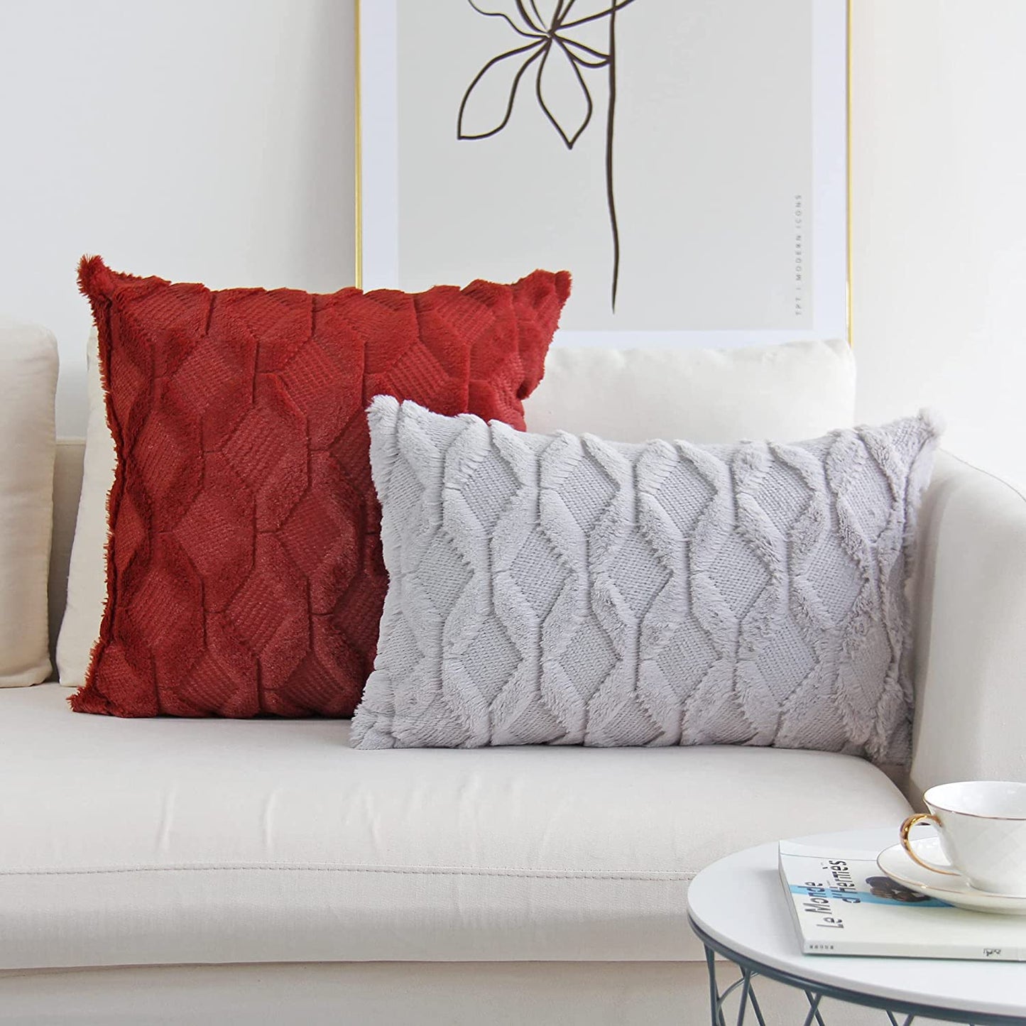 Rectangular Lumbar Plush Throw Pillow (With/Without Inserts) 12x12 inches, packs of 2