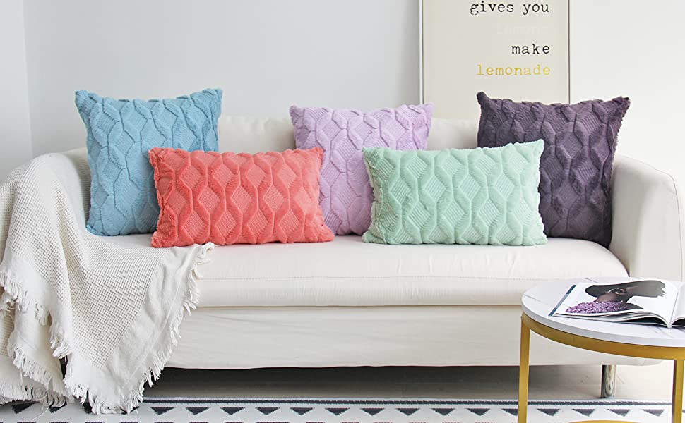 Rectangular Lumbar Plush Throw Pillow (With/Without Inserts) 12x12 inches, packs of 2