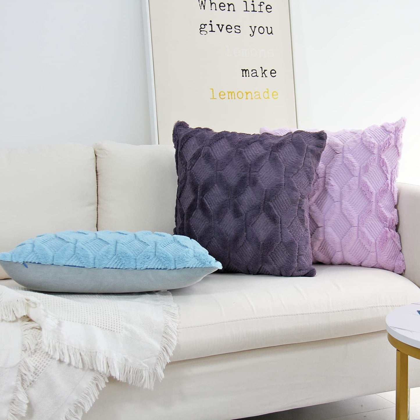 Rectangular Lumbar Plush Throw Pillow (With/Without Inserts) 12x12 inches, packs of 2