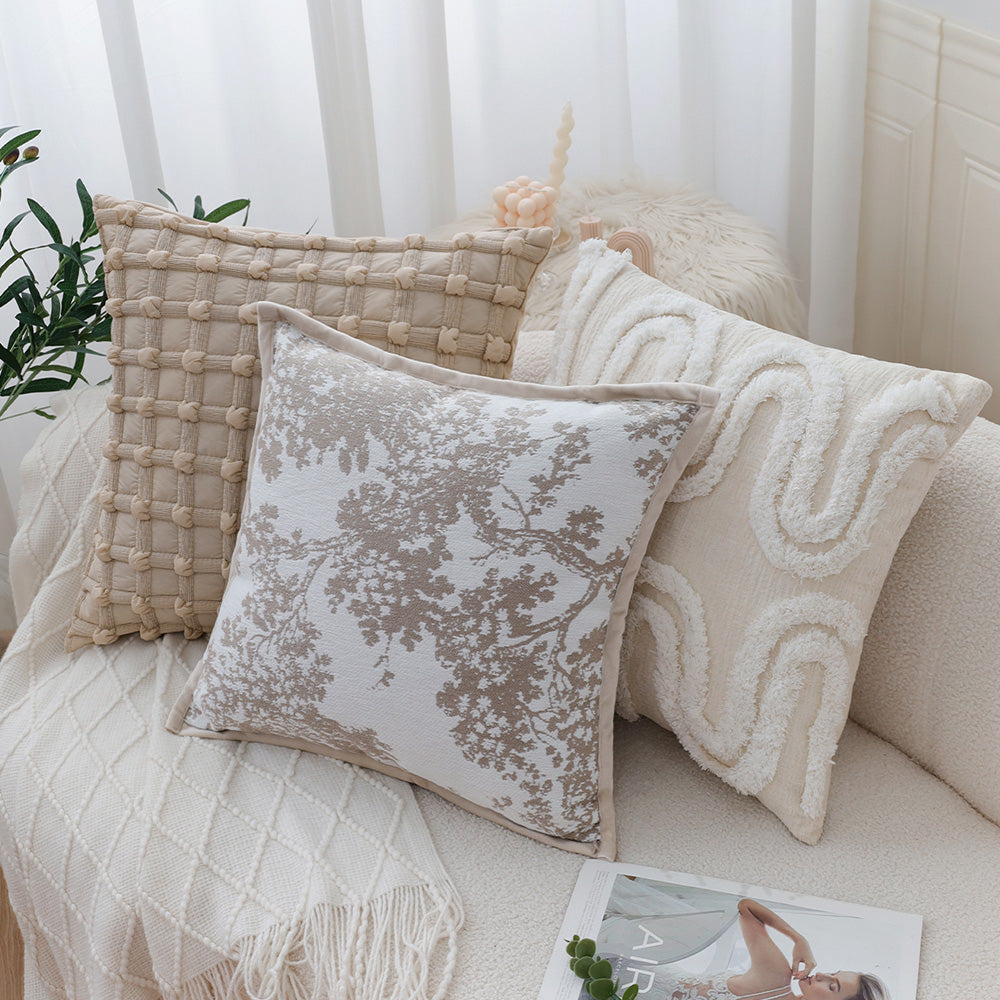 18"x18" Square Throw Pillow | Elegant Tree Motif Chenille Design | Soft & Textured Cushion Cover | 2 Insert Options | Neutral & Bold Colors