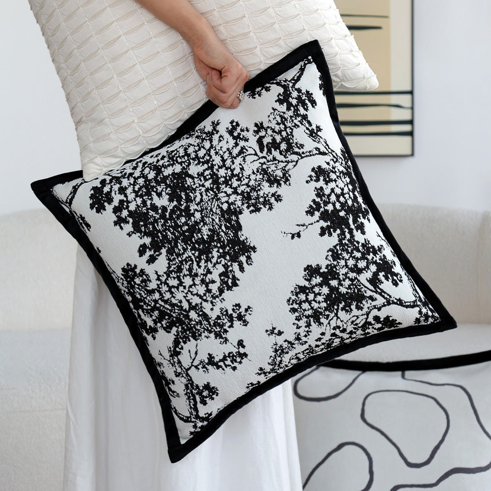18"x18" Square Throw Pillow | Elegant Tree Motif Chenille Design | Soft & Textured Cushion Cover | 2 Insert Options | Neutral & Bold Colors