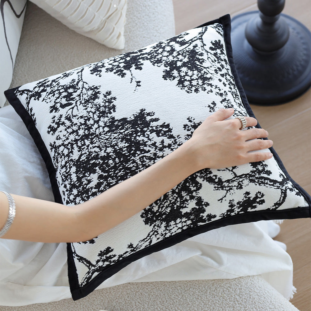 18"x18" Square Throw Pillow | Elegant Tree Motif Chenille Design | Soft & Textured Cushion Cover | 2 Insert Options | Neutral & Bold Colors