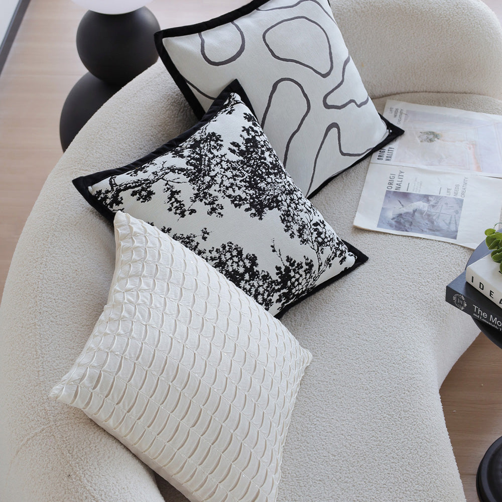 18"x18" Square Throw Pillow | Elegant Tree Motif Chenille Design | Soft & Textured Cushion Cover | 2 Insert Options | Neutral & Bold Colors