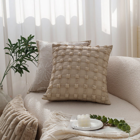 Set of 2 with inserts textured serenity collection - modern plush throw pillows in sage green and ivory with tufted, striped, and quilted patterns