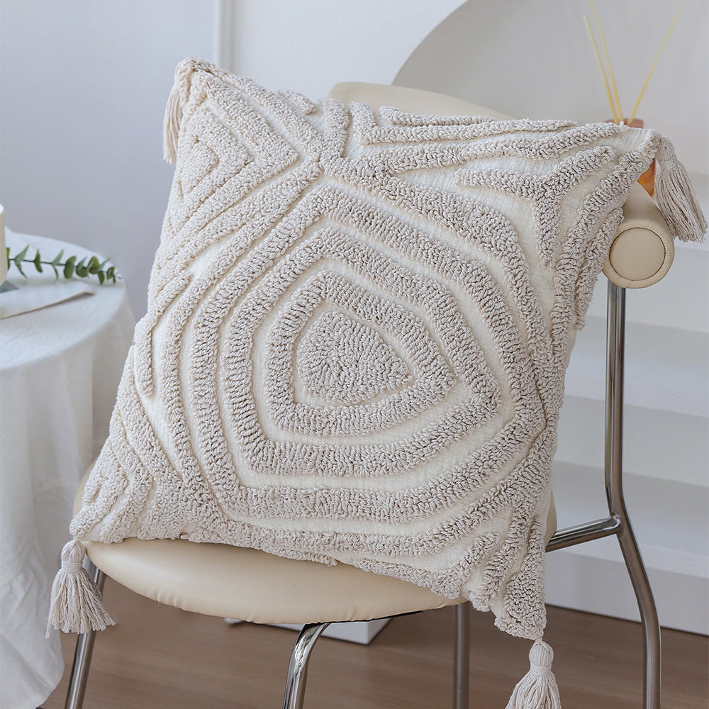 18"x 18" Square Throw Pillow Textured Chenille Boho size of 20"x20" Insert as optional