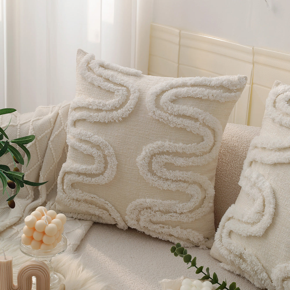 18"x 18" Square Throw Pillow Textured Chenille Boho size of 20"x20" Insert as optional