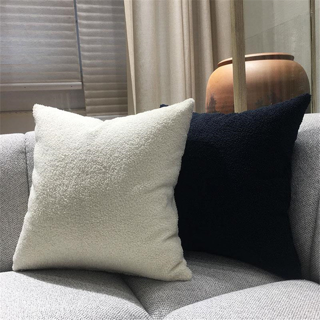 Set of 2 Teddy Faux Fluffy Solid Color Throw Pillows covers With Inserts as optional size 18"x18"