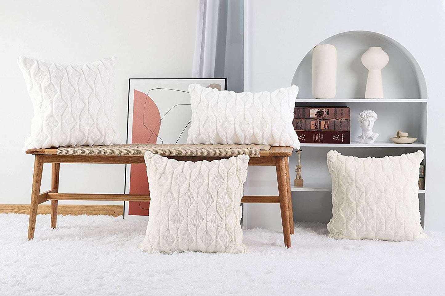 Rectangular Lumbar Plush Throw Pillow (With/Without Inserts) 12x12 inches, packs of 2
