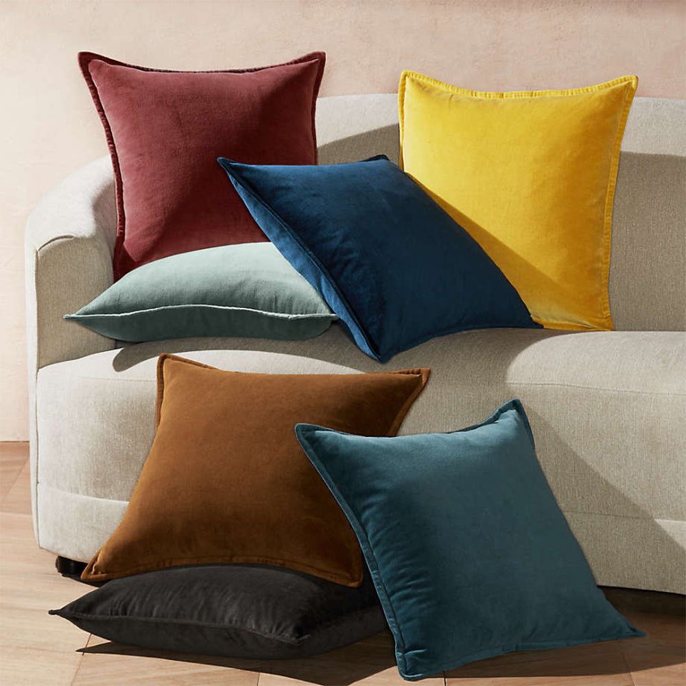 Square Cotton Velvet Pillow (With/Without Inserts) 20x20 inches, pack of 2 throw pillows