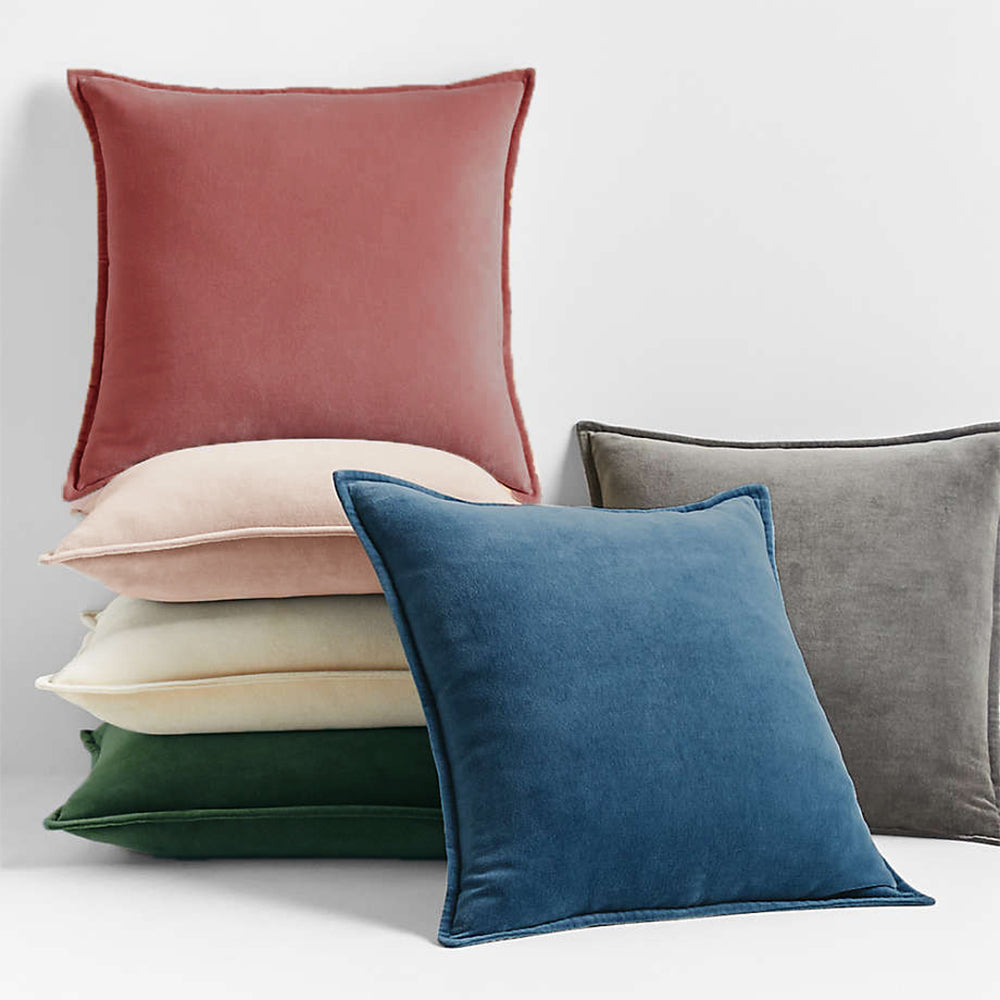 Square Cotton Velvet Pillow (With/Without Inserts) 20x20 inches, pack of 2 throw pillows