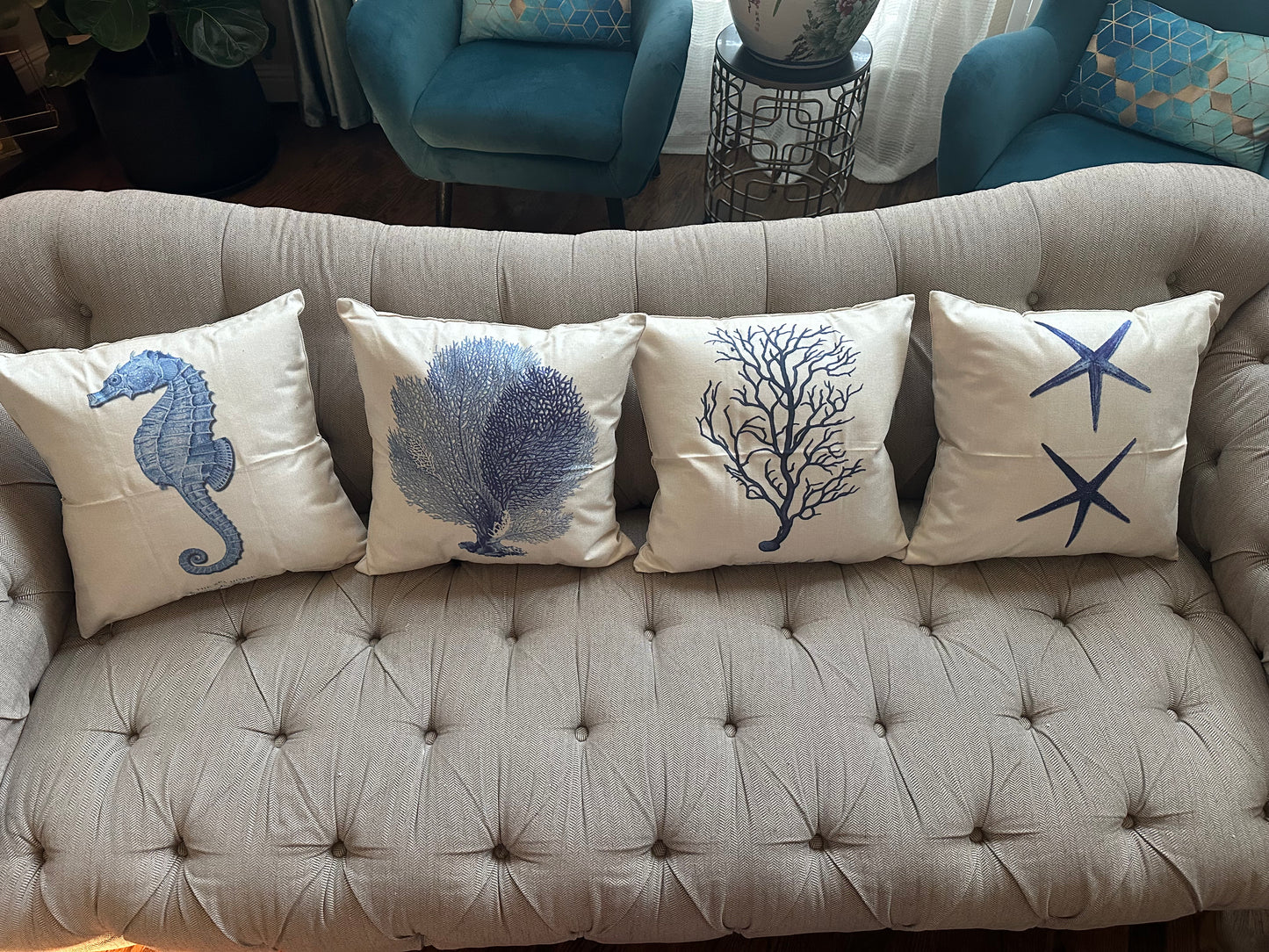 Square Cloth Pillow Covers with Ocean themes pack of 18"x18"(With or Without Inserts)