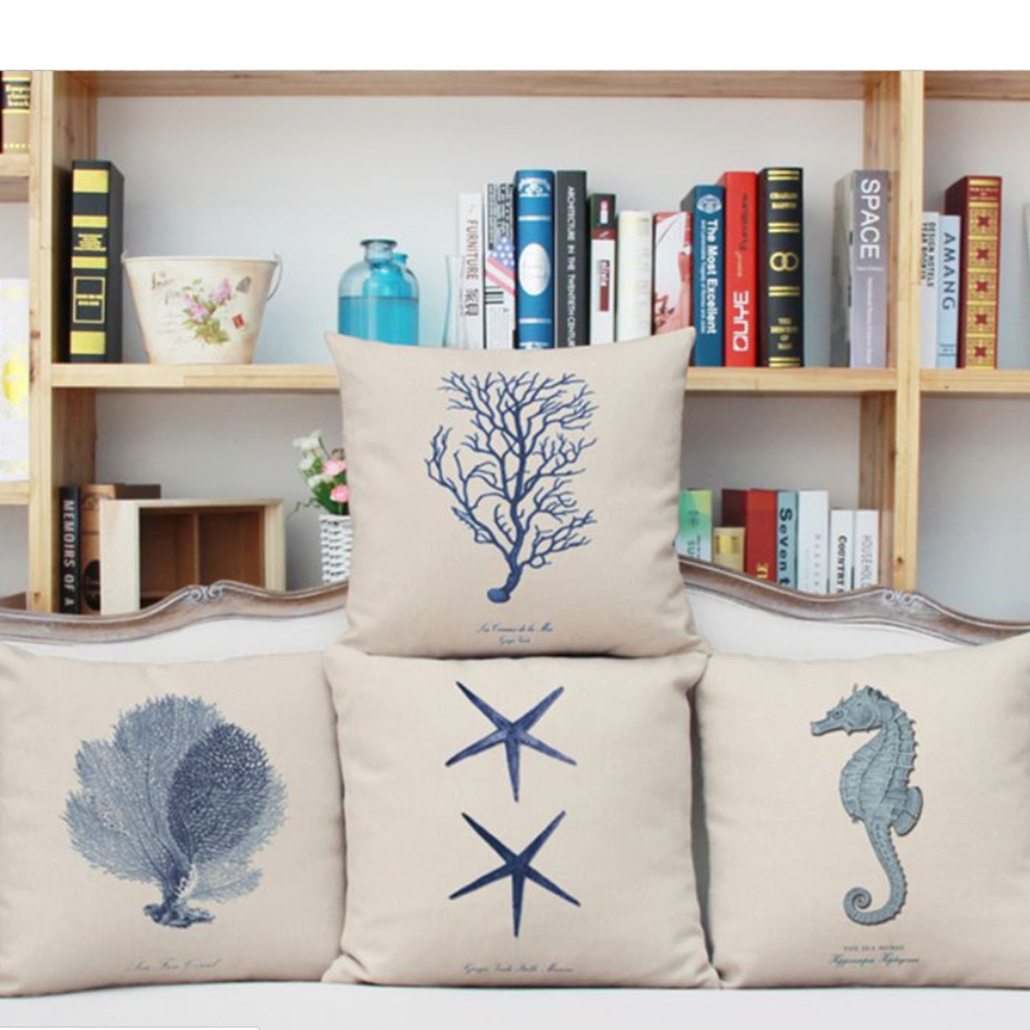 Square Cloth Pillow Covers with Ocean themes pack of 18"x18"(With or Without Inserts)