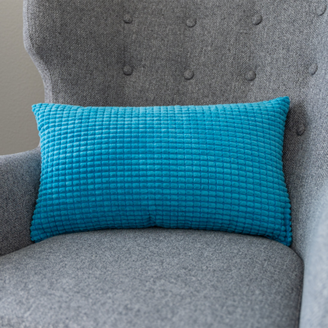 Set of 2 blue polyester-blend throw pillows covers and inserts 12x20 inch for lumbar support