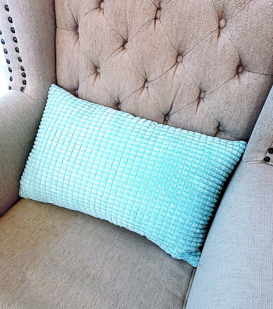 Set of 2 light blue polyester-blend throw pillows covers and inserts 12x20 inch for lumbar support