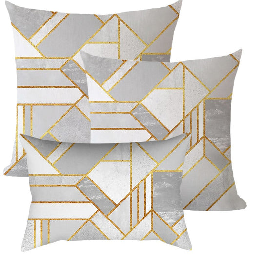3 size mixed Set of 3 Throw Pillow Covers AND Inserts 1 of 12"x20", 1 of 18"x18", 1 of 20"x20" silver with gold trim mix geometric