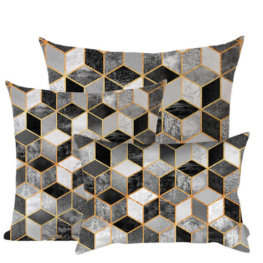 Black and gray 3 size mixed Set of 3 Throw Pillow Geometric Covers With Inserts 1 of 12"x20", 1 of 18"x18", 1 of 20"x20"