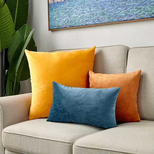 Well picked colors of Blue yellow and orange Pack of 3 velvet throw pillow covers and inserts included 3 sizes of 1 of 20"x20", 1 of 18"x18"and 1 of 12"x20", 20x20 inch.
