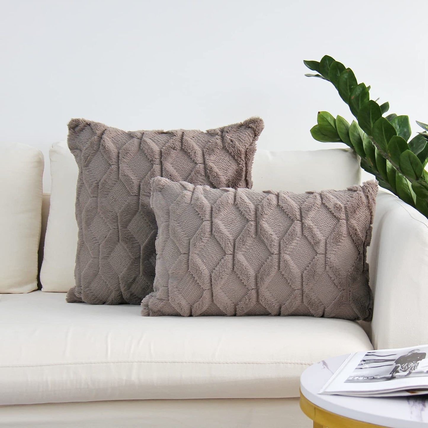 One 18"x18" with a matching color of one 12"x20" Square and rectangle combo set throw pillow covers with inserts