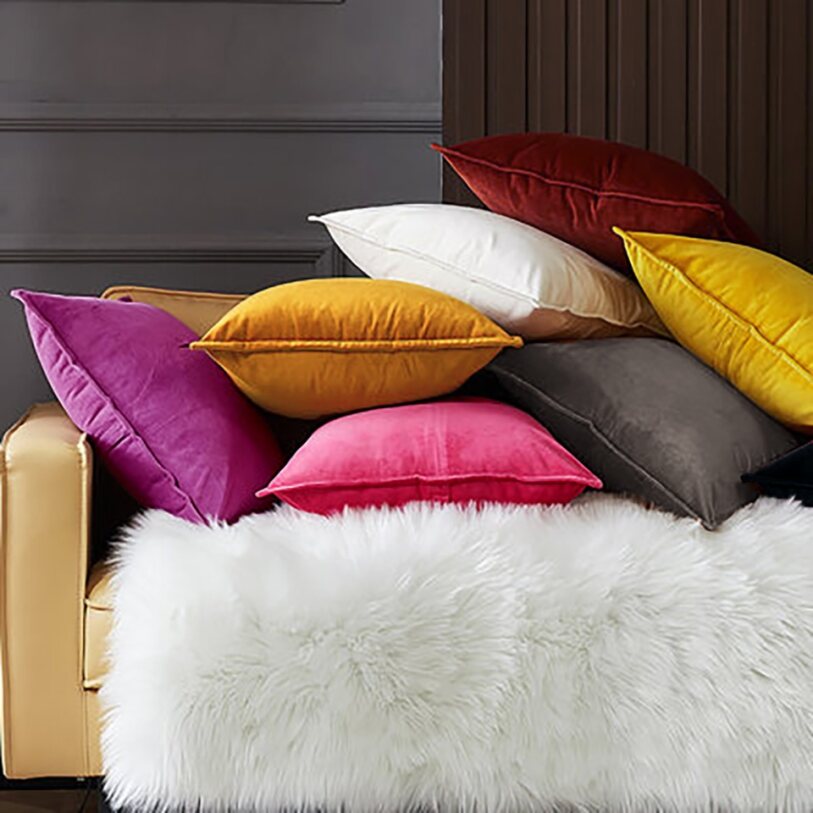 Square Cotton Velvet Pillow (With/Without Inserts) 20x20 inches, pack of 2 throw pillows