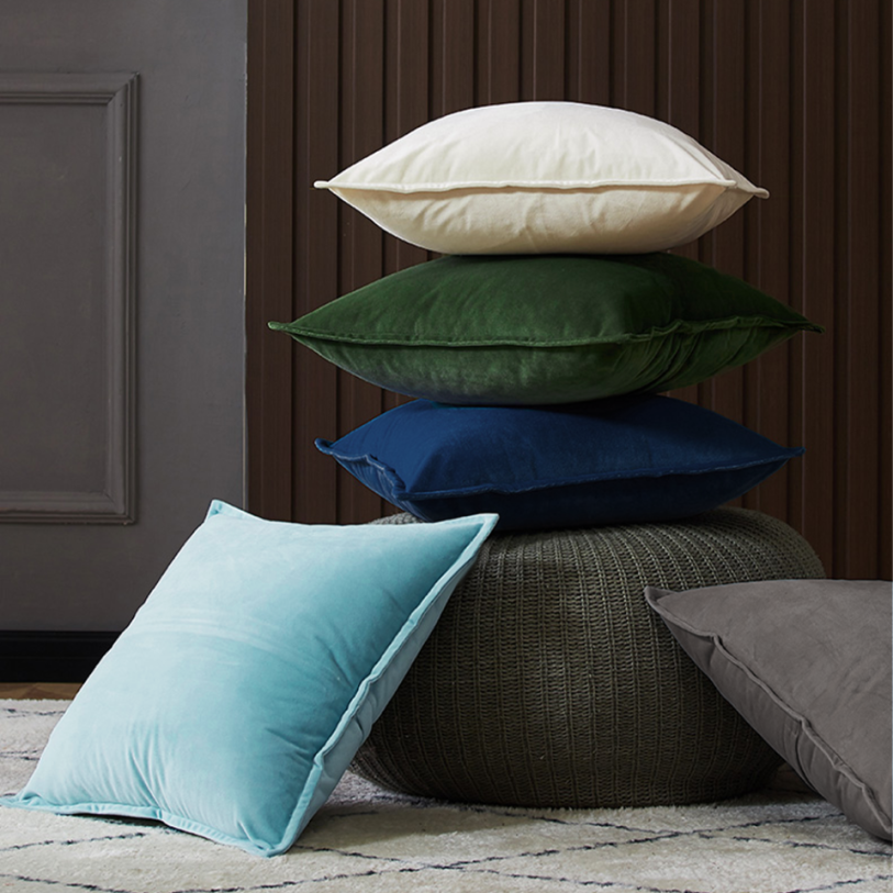 Square Cotton Velvet Pillow (With/Without Inserts) 20x20 inches, pack of 2 throw pillows