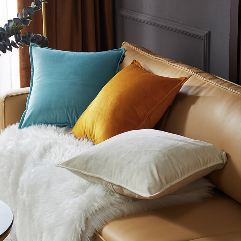 Square Cotton Velvet Pillow (With/Without Inserts) 20x20 inches, pack of 2 throw pillows