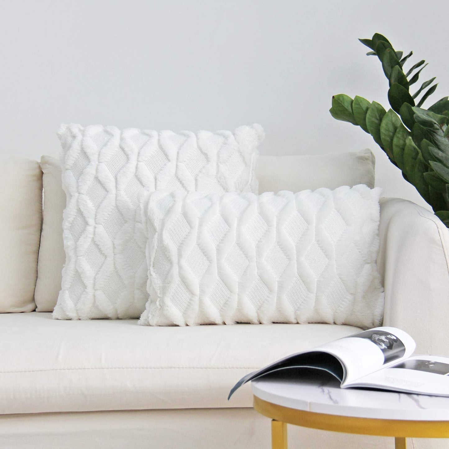 One 18"x18" with a matching color of one 12"x20" Square and rectangle combo set throw pillow covers with inserts