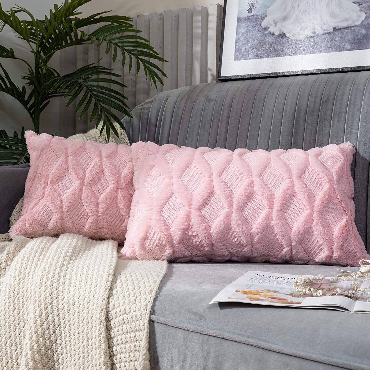 Rectangular Lumbar Plush Throw Pillow (With/Without Inserts) 12x12 inches, packs of 2