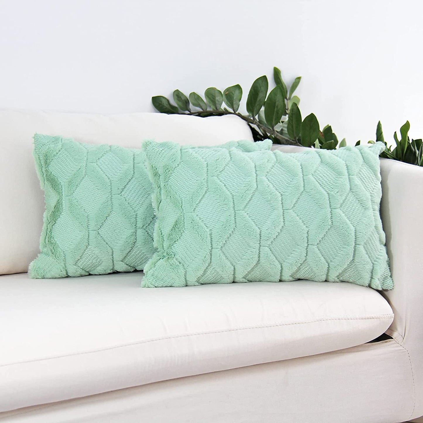 Rectangular Lumbar Plush Throw Pillow (With/Without Inserts) 12x12 inches, packs of 2