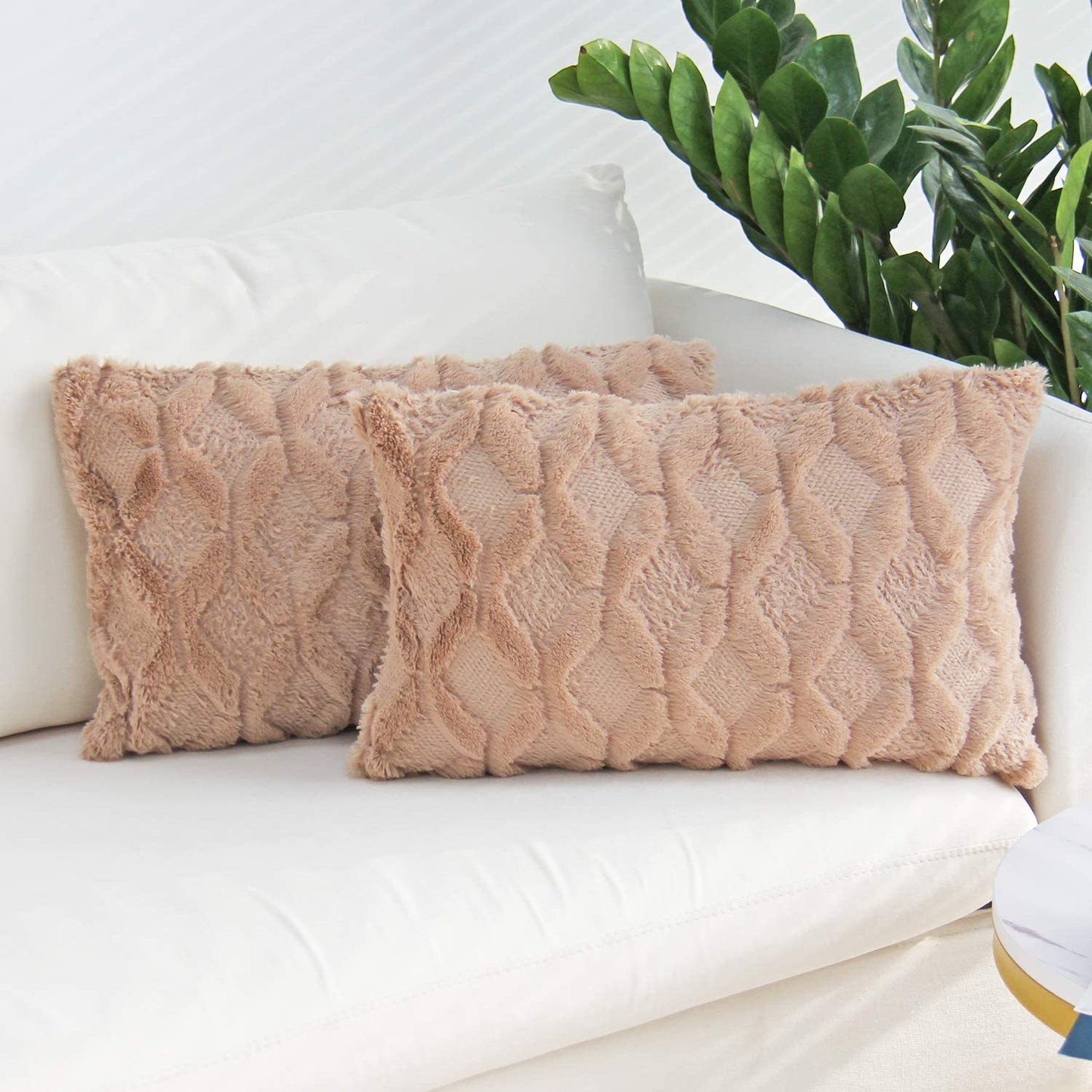 Rectangular Lumbar Plush Throw Pillow (With/Without Inserts) 12x12 inches, packs of 2