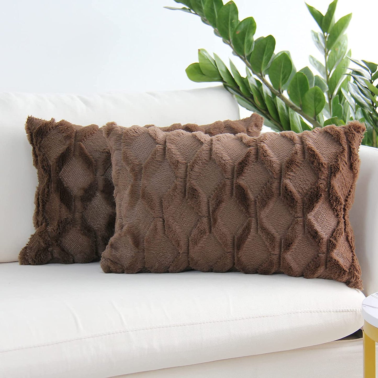 Rectangular Lumbar Plush Throw Pillow (With/Without Inserts) 12x12 inches, packs of 2