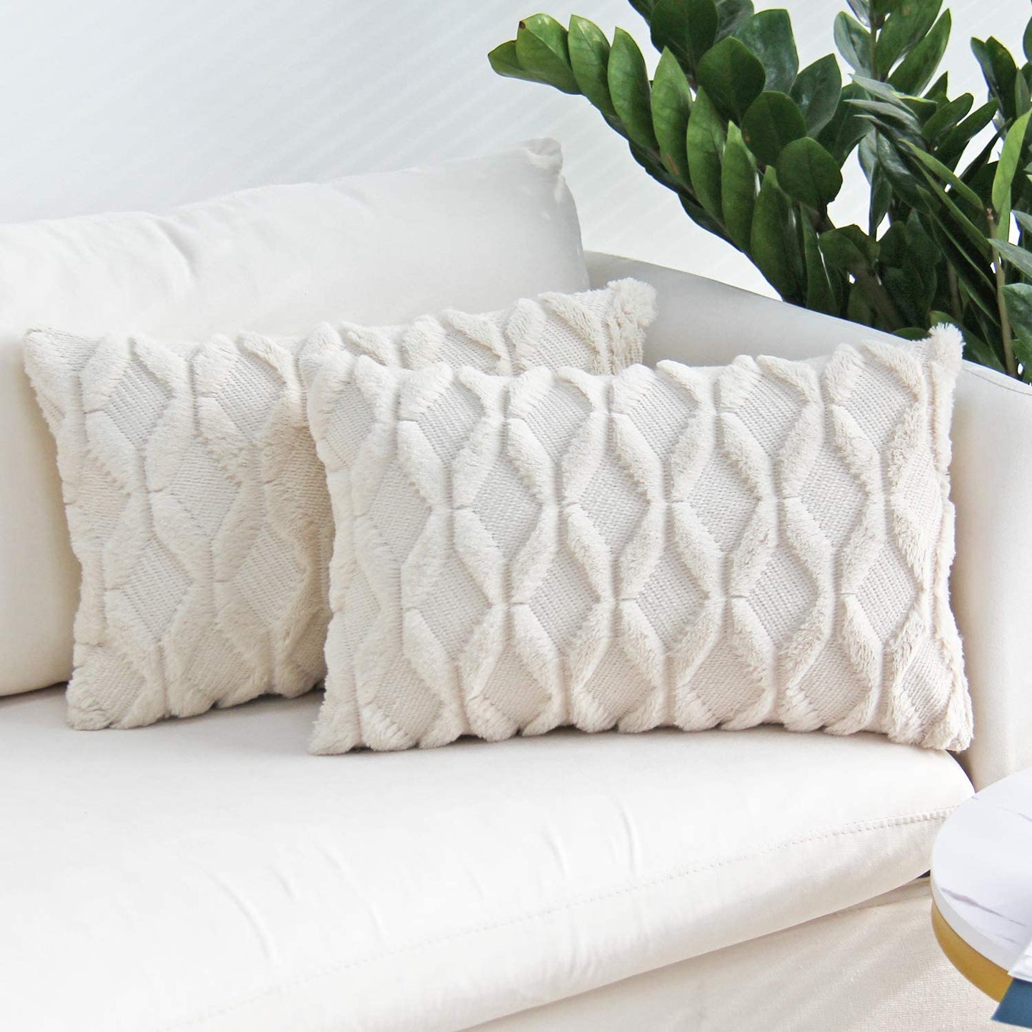 Rectangular Lumbar Plush Throw Pillow (With/Without Inserts) 12x12 inches, packs of 2