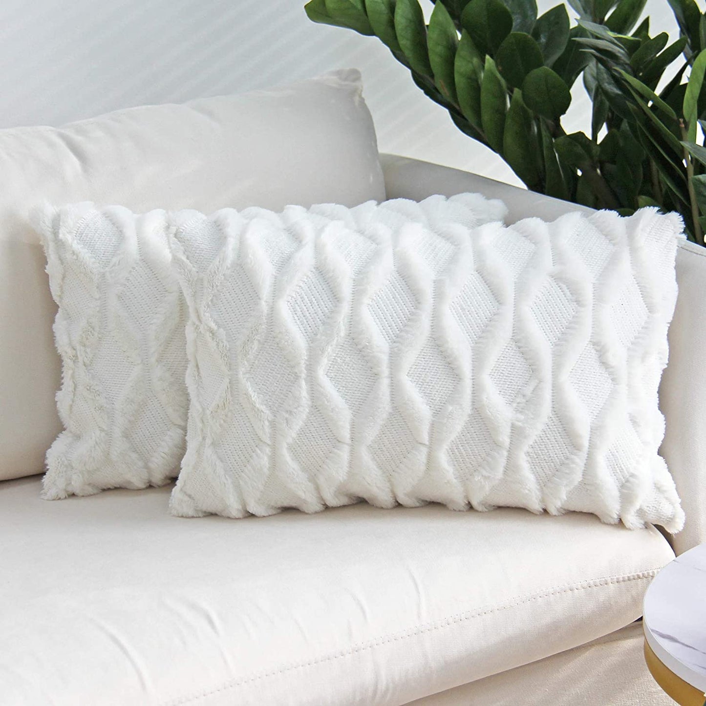 Rectangular Lumbar Plush Throw Pillow (With/Without Inserts) 12x12 inches, packs of 2