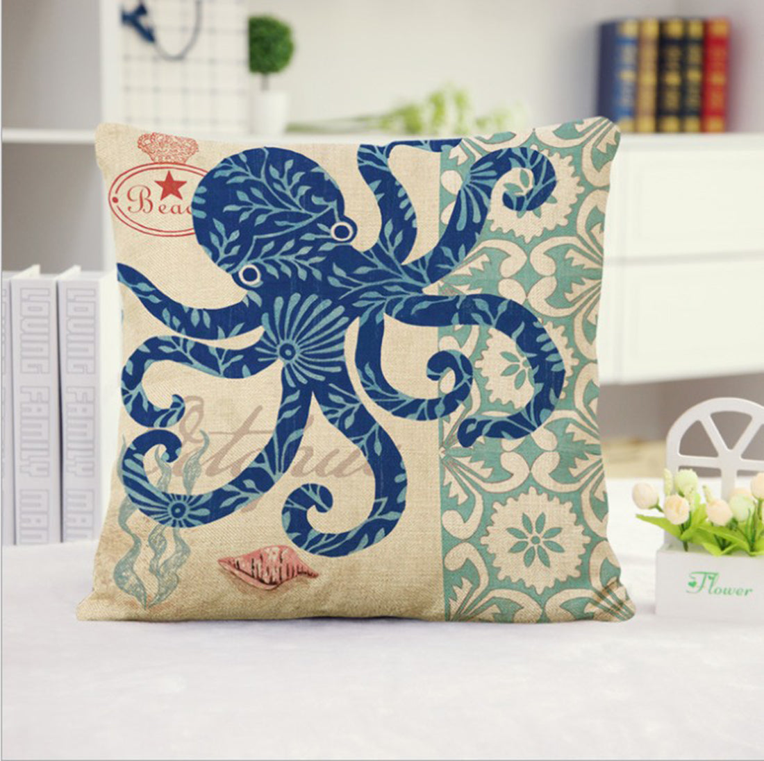 Square Cloth Pillow Covers with Ocean themes pack of 18"x18"(With or Without Inserts)