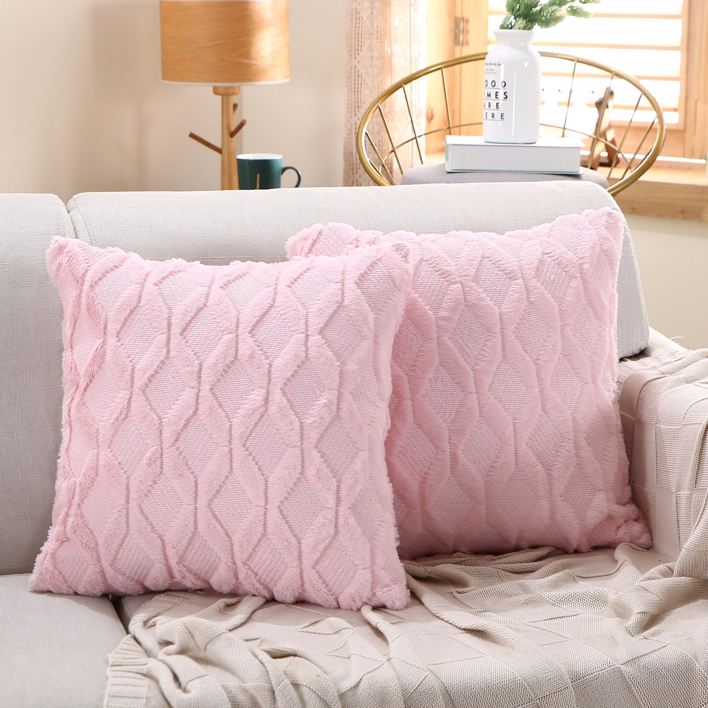 [IN-1X125-1 pinkD] 18"x18" Throw Pillow FULL set of cover and insert  Wide Variety of Colors ) (double Sided)