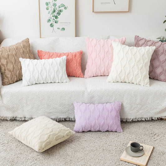 Rectangular Lumbar Plush Throw Pillow (With/Without Inserts) 12x12 inches, packs of 2
