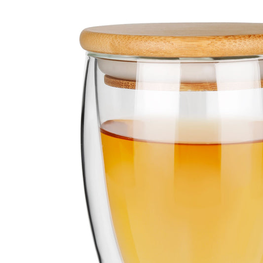 [1X350ML] 350ml 12oz double walled mug with bamboo lid double-wall glasses with spill proof bamboo lids. perfect for serving tea, coffee, juice, sodas, cocktails, whiskey, scotch, vodka, or your preferred spirit on the rocks.