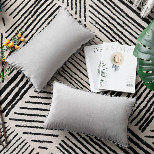 Rectangular Pompoms Lumbar Throw Pillow(With/Without Inserts)12x20 inches, pack of 2 throw pillows