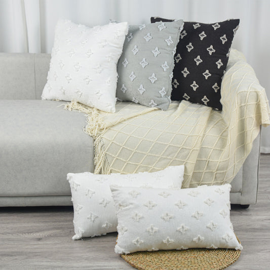 18''x18'' tufted floral 100% cotton throw pillow | 7 colors   textured daisy stitch design | boho chic couch & bedroom accent | insert included