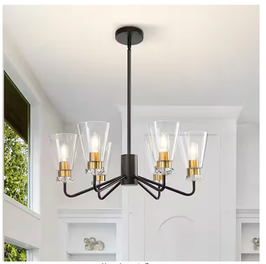 [8029PL-06BK] 6-light black and gold chandelier with glass shade height adjustable chandeliers for dining room living room