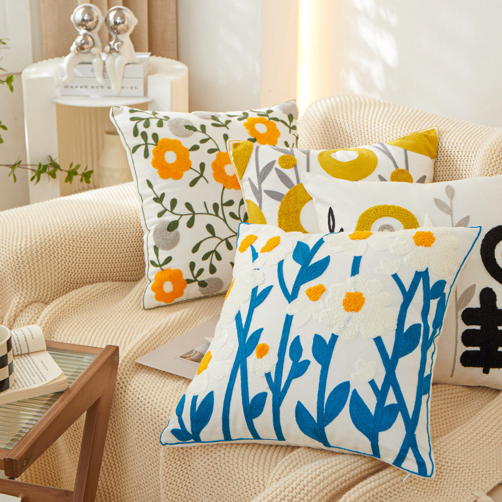 [IN-1XD-1 Dasiy] 18"x18" Sunshine Blossom Whimsical Floral Pillow (With  insert)