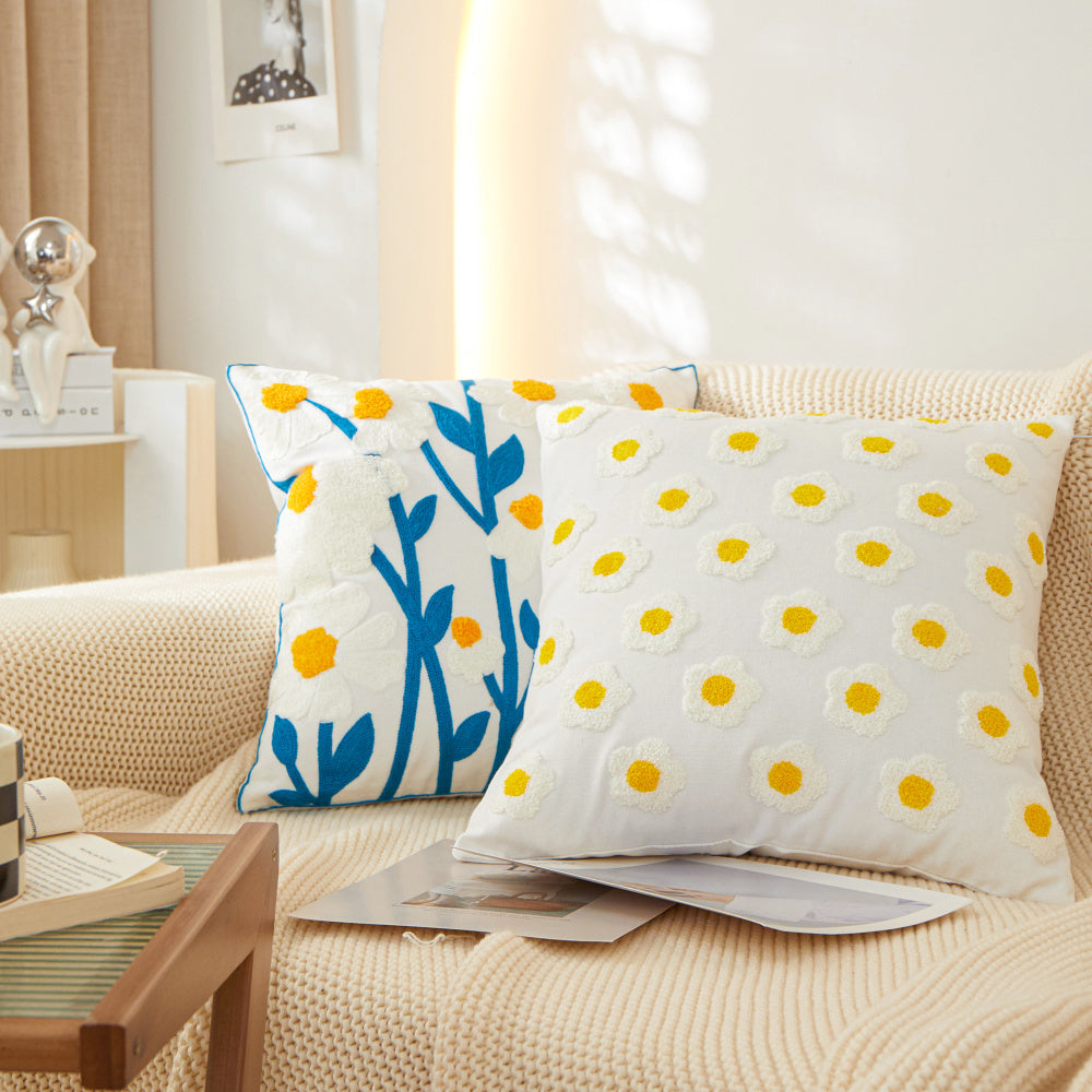 [IN-1XD-1 Dasiy] 18"x18" Sunshine Blossom Whimsical Floral Pillow (With  insert)