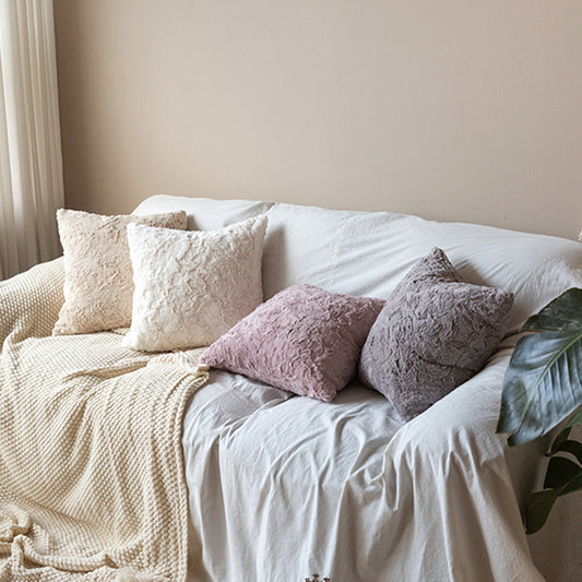 [IN c set of 4] set of 4 double sides furry throw pillow case and insert 18"x18" square