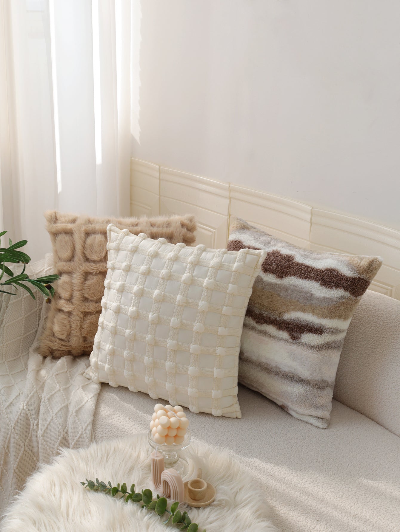 Combo Set of 4 Throw Pillow Covers AND Inserts mixed well styles one of each size 18"x18